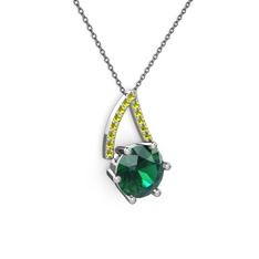 Yeşil kuvars ve peridot 8 ayar beyaz altın kolye (40 cm gümüş rolo zincir)