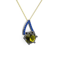 Tirian Kolye - Peridot ve lab safir 925 ayar siyah rodyum kaplama gümüş kolye (40 cm altın rolo zincir) #cjzul5