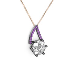 Tirian Kolye - Swarovski ve ametist 925 ayar siyah rodyum kaplama gümüş kolye (40 cm rose altın rolo zincir) #cu493h