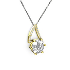 Tirian Kolye - Beyaz zirkon ve pırlanta 8 ayar altın kolye (0.24 karat, 40 cm gümüş rolo zincir) #dhi6kb