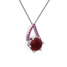 Kök yakut ve rodolit garnet 8 ayar beyaz altın kolye (40 cm gümüş rolo zincir)