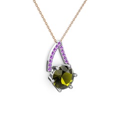 Tirian Kolye - Peridot ve ametist 925 ayar gümüş kolye (40 cm rose altın rolo zincir) #dy0izj