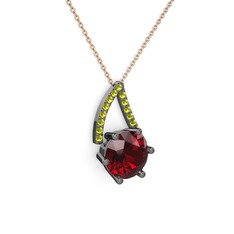 Tirian Kolye - Garnet ve peridot 925 ayar siyah rodyum kaplama gümüş kolye (40 cm rose altın rolo zincir) #e1if1p