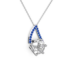 Swarovski ve lab safir 18 ayar beyaz altın kolye (40 cm beyaz altın rolo zincir)