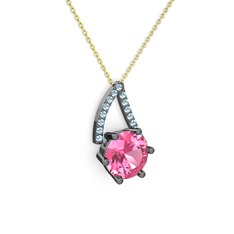 Tirian Kolye - Pembe kuvars ve akuamarin 925 ayar siyah rodyum kaplama gümüş kolye (40 cm altın rolo zincir) #ekbnfb