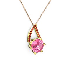 Tirian Kolye - Pembe kuvars ve garnet 8 ayar altın kolye (40 cm rose altın rolo zincir) #eo8um1