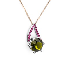 Tirian Kolye - Peridot ve rodolit garnet 8 ayar beyaz altın kolye (40 cm rose altın rolo zincir) #es7fdt