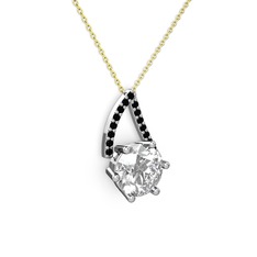 Swarovski ve siyah zirkon 8 ayar beyaz altın kolye (40 cm altın rolo zincir)