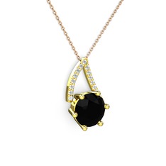 Tirian Kolye - Siyah zirkon ve pırlanta 8 ayar altın kolye (0.24 karat, 40 cm rose altın rolo zincir) #ft5ydk