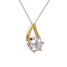 Beyaz zirkon ve peridot 14 ayar rose altın kolye (40 cm gümüş rolo zincir)