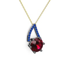 Tirian Kolye - Rodolit garnet ve lab safir 925 ayar siyah rodyum kaplama gümüş kolye (40 cm altın rolo zincir) #fwkrhe