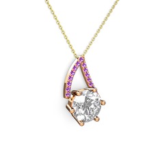 Tirian Kolye - Swarovski ve ametist 14 ayar rose altın kolye (40 cm altın rolo zincir) #g06b42