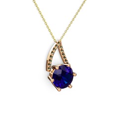 Lab safir ve dumanlı kuvars 14 ayar rose altın kolye (40 cm altın rolo zincir)