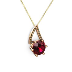 Rodolit garnet ve dumanlı kuvars 14 ayar rose altın kolye (40 cm altın rolo zincir)
