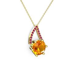 Sitrin ve rodolit garnet 18 ayar altın kolye (40 cm gümüş rolo zincir)