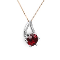 Tirian Kolye - Garnet ve pırlanta 18 ayar beyaz altın kolye (0.24 karat, 40 cm rose altın rolo zincir) #h817ws