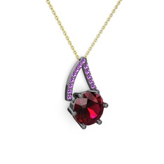 Rodolit garnet ve ametist 925 ayar siyah rodyum kaplama gümüş kolye (40 cm altın rolo zincir)