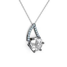 Tirian Kolye - Swarovski ve akuamarin 925 ayar siyah rodyum kaplama gümüş kolye (40 cm gümüş rolo zincir) #hig8sz