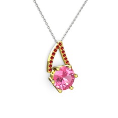 Pembe kuvars ve garnet 14 ayar altın kolye (40 cm beyaz altın rolo zincir)
