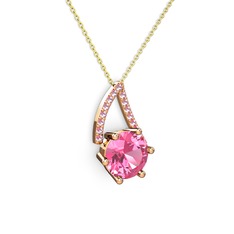 Tirian Kolye - Pembe kuvars 8 ayar rose altın kolye (40 cm altın rolo zincir) #httjyg