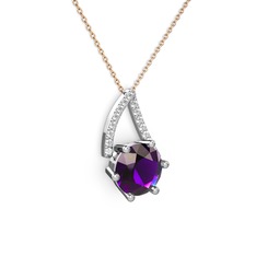 Ametist ve swarovski 18 ayar beyaz altın kolye (40 cm gümüş rolo zincir)