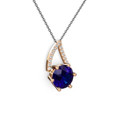 Tirian Kolye - Lab safir ve swarovski 14 ayar rose altın kolye (40 cm gümüş rolo zincir) #ij63ux