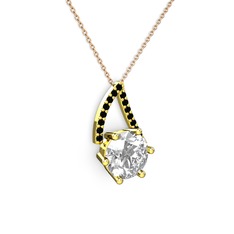 Tirian Kolye - Swarovski ve siyah zirkon 8 ayar altın kolye (40 cm rose altın rolo zincir) #j8r2q7