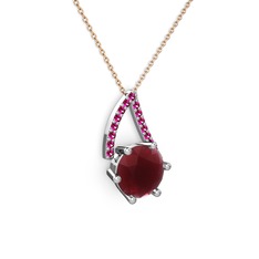 Tirian Kolye - Kök yakut ve rodolit garnet 8 ayar beyaz altın kolye (40 cm gümüş rolo zincir) #jhx263