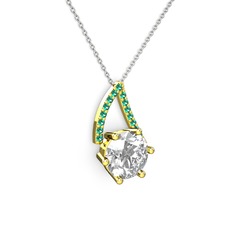 Tirian Kolye - Swarovski ve yeşil kuvars 14 ayar altın kolye (40 cm beyaz altın rolo zincir) #k8dprq