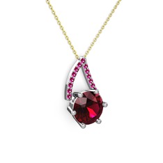 Tirian Kolye - Rodolit garnet 14 ayar beyaz altın kolye (40 cm gümüş rolo zincir) #l219xb