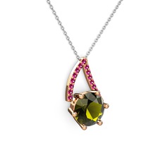Peridot ve rodolit garnet 14 ayar rose altın kolye (40 cm beyaz altın rolo zincir)