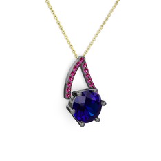 Tirian Kolye - Lab safir ve rodolit garnet 925 ayar siyah rodyum kaplama gümüş kolye (40 cm altın rolo zincir) #l59y3a