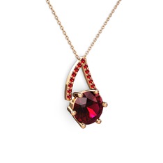 Tirian Kolye - Rodolit garnet ve garnet 925 ayar rose altın kaplama gümüş kolye (40 cm rose altın rolo zincir) #l7g7on