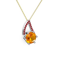 Sitrin ve garnet 8 ayar beyaz altın kolye (40 cm altın rolo zincir)