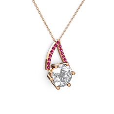 Tirian Kolye - Beyaz zirkon ve rodolit garnet 18 ayar rose altın kolye (40 cm rose altın rolo zincir) #lztnw