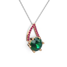 Yeşil kuvars ve rodolit garnet 18 ayar rose altın kolye (40 cm beyaz altın rolo zincir)