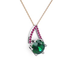 Yeşil kuvars ve rodolit garnet 18 ayar beyaz altın kolye (40 cm rose altın rolo zincir)