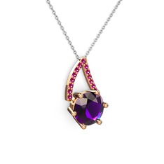Tirian Kolye - Ametist ve rodolit garnet 18 ayar rose altın kolye (40 cm gümüş rolo zincir) #pjw0tr