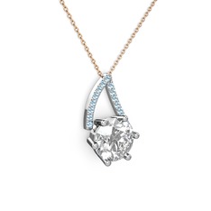 Swarovski ve akuamarin 14 ayar beyaz altın kolye (40 cm rose altın rolo zincir)