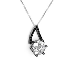 Tirian Kolye - Swarovski ve siyah zirkon 925 ayar siyah rodyum kaplama gümüş kolye (40 cm beyaz altın rolo zincir) #q4g5pu