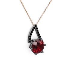 Tirian Kolye - Garnet ve siyah zirkon 925 ayar siyah rodyum kaplama gümüş kolye (40 cm rose altın rolo zincir) #q78a33
