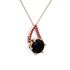Tirian Kolye - Siyah zirkon ve garnet 8 ayar rose altın kolye (40 cm rose altın rolo zincir) #qci2nl