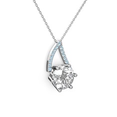 Swarovski ve akuamarin 18 ayar beyaz altın kolye (40 cm beyaz altın rolo zincir)