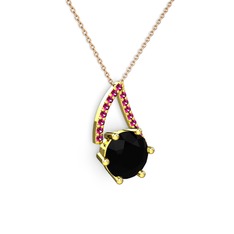 Siyah zirkon ve rodolit garnet 18 ayar altın kolye (40 cm gümüş rolo zincir)