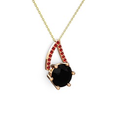 Tirian Kolye - Siyah zirkon ve garnet 14 ayar rose altın kolye (40 cm altın rolo zincir) #s7v59g