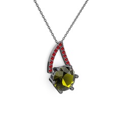 Tirian Kolye - Peridot ve garnet 925 ayar siyah rodyum kaplama gümüş kolye (40 cm gümüş rolo zincir) #swakh4
