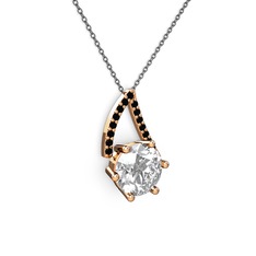 Swarovski ve siyah zirkon 8 ayar rose altın kolye (40 cm gümüş rolo zincir)