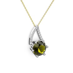 Tirian Kolye - Peridot ve pırlanta 18 ayar beyaz altın kolye (0.24 karat, 40 cm gümüş rolo zincir) #t6oozg