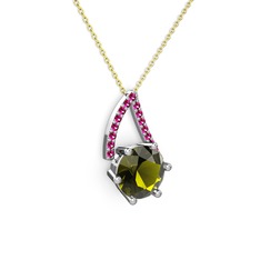Tirian Kolye - Peridot ve rodolit garnet 14 ayar beyaz altın kolye (40 cm altın rolo zincir) #u5spg6