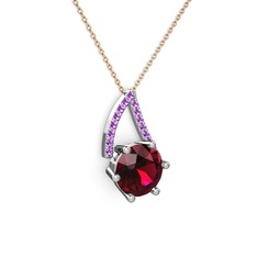 Tirian Kolye - Rodolit garnet ve ametist 925 ayar gümüş kolye (40 cm gümüş rolo zincir) #uoqdvs